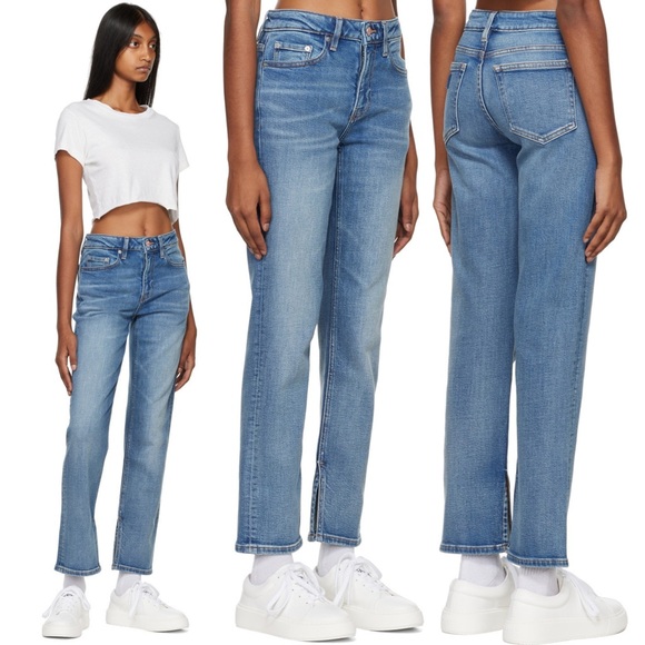 Ganni Denim - GANNI Beksi Straight Leg Jeans Pink Button Slit Hem Organic Denim 27 NWT